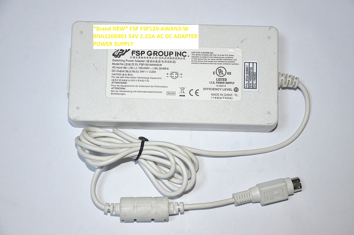 *Brand NEW* 9NA1206901 FSP FSP120-AWAN3-W 54V 2.22A AC DC ADAPTER POWER SUPPLY - Click Image to Close